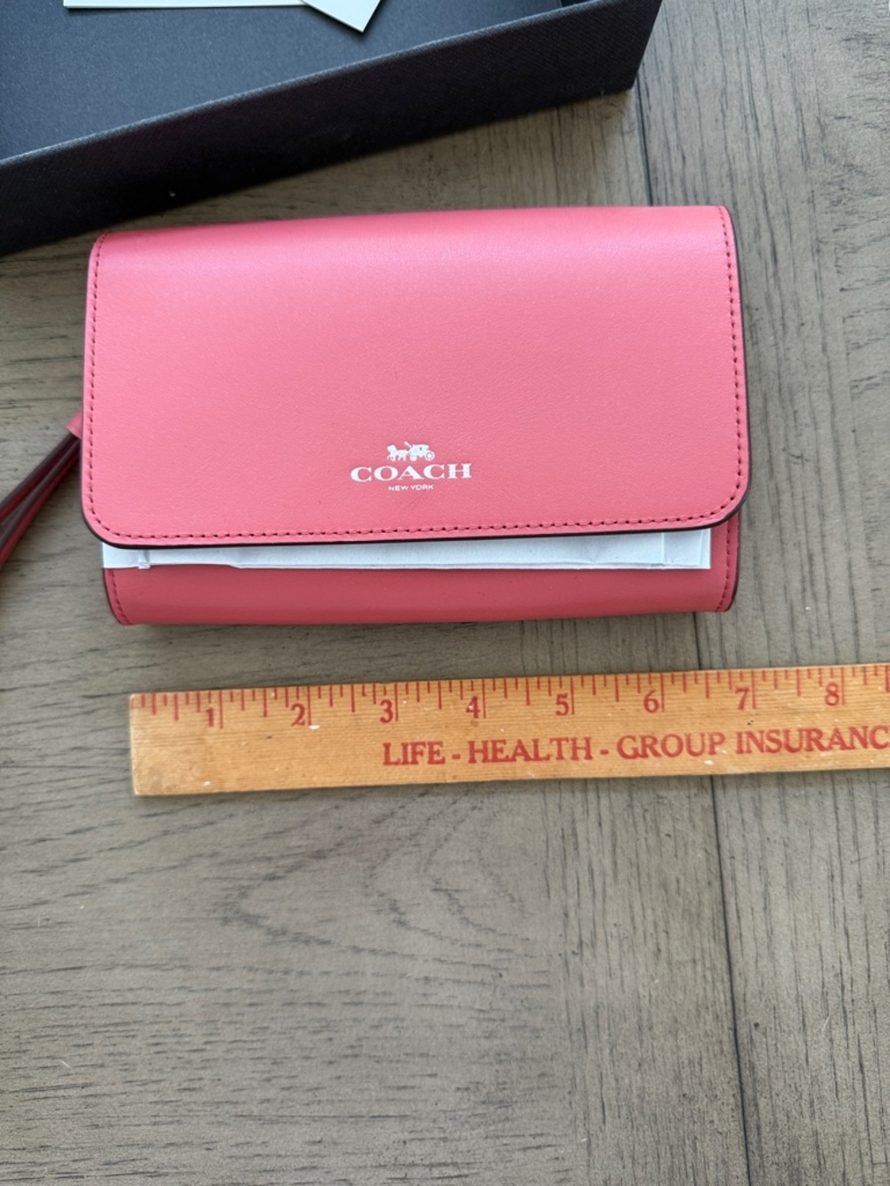 COACH Coral Pink Leather Wristlet with Silver Logo - Picture 3 of 9